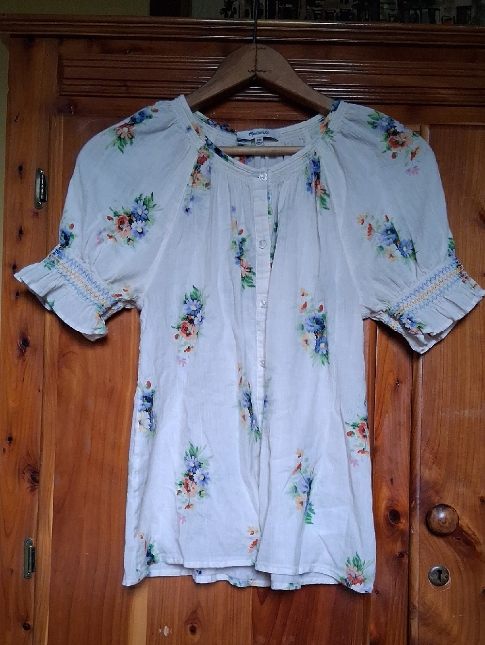 Madewell Cream Floral Button-Front Women's Blouse In XXS